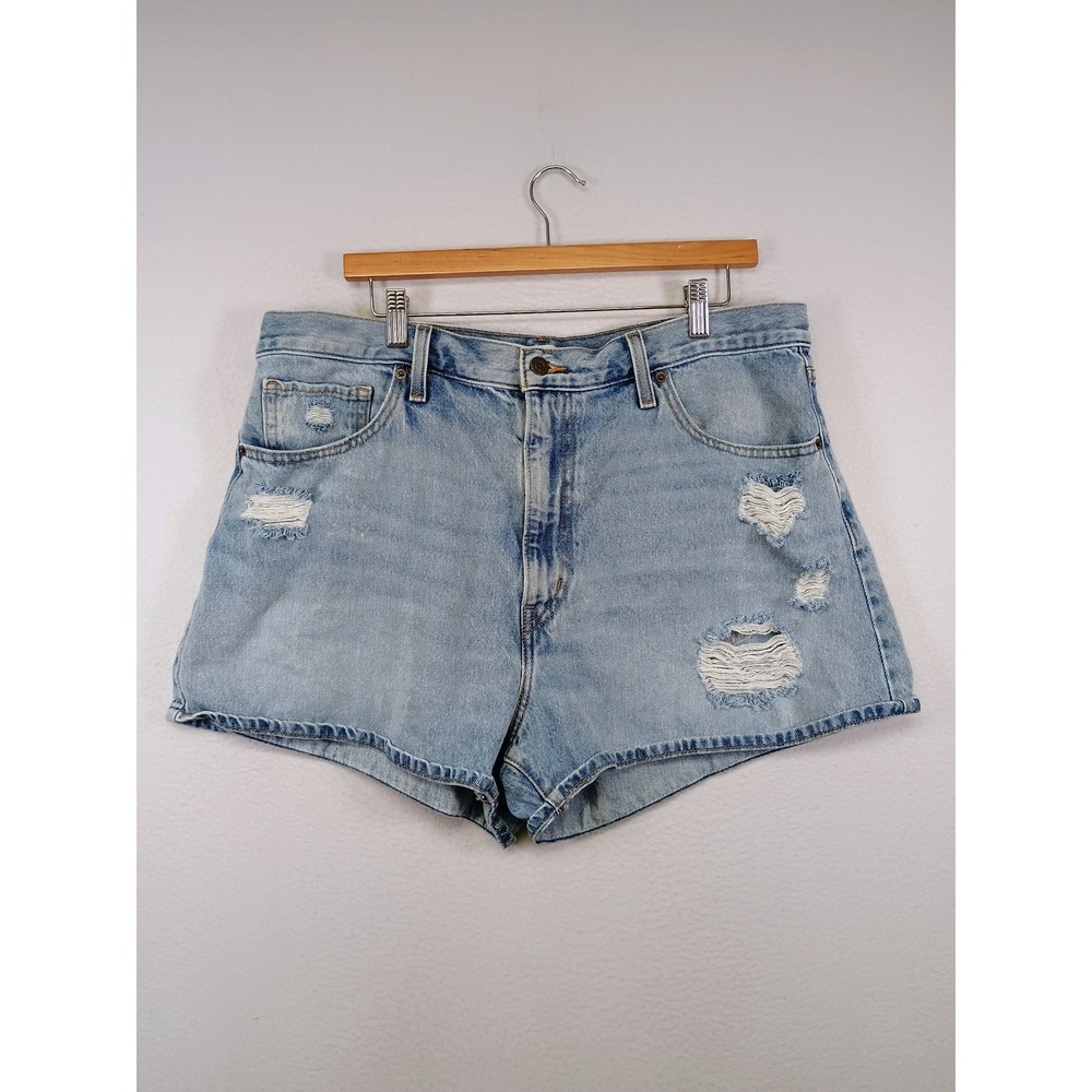 Distressed‎ Levi's Womens 34 Light Blue High Waisted Mom Shorts Denim Distressed